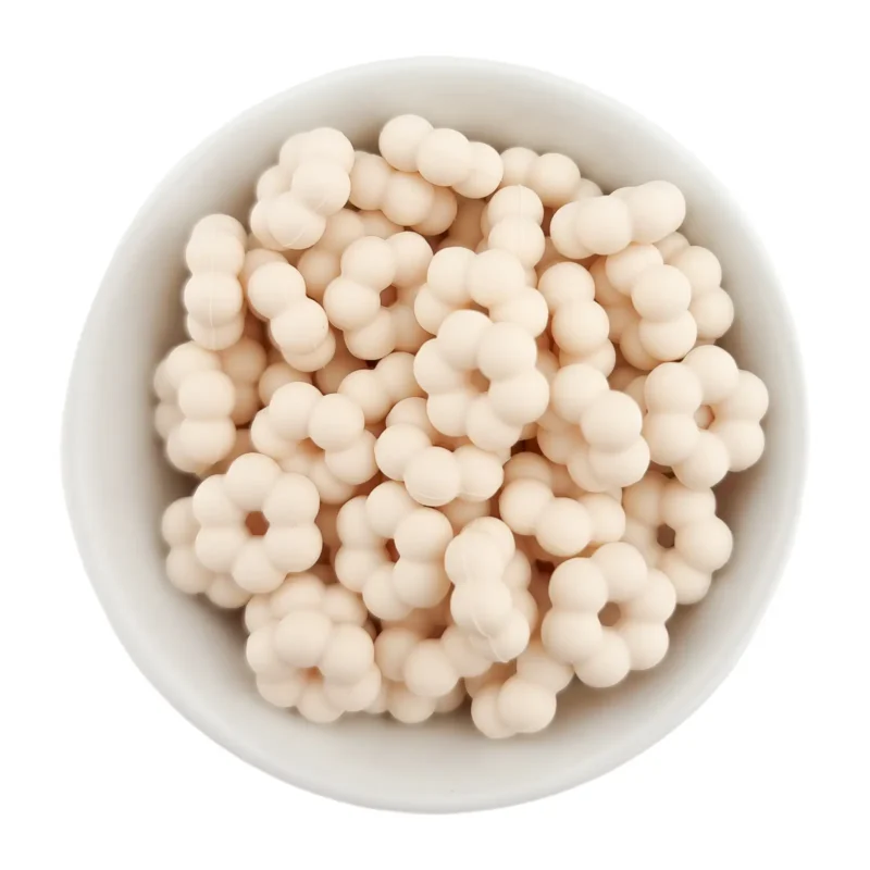 Silikonperlen - Flower Dots - 14 x 5 mm - Elfenbein