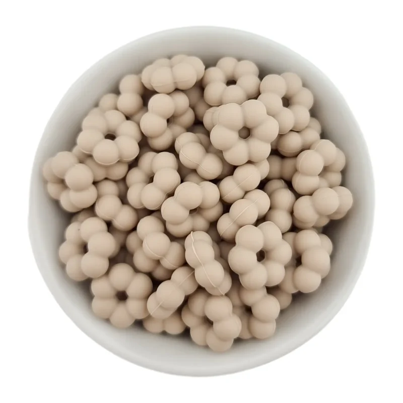 Silikonperlen - Flower Dots - 14 x 5 mm - Taupe