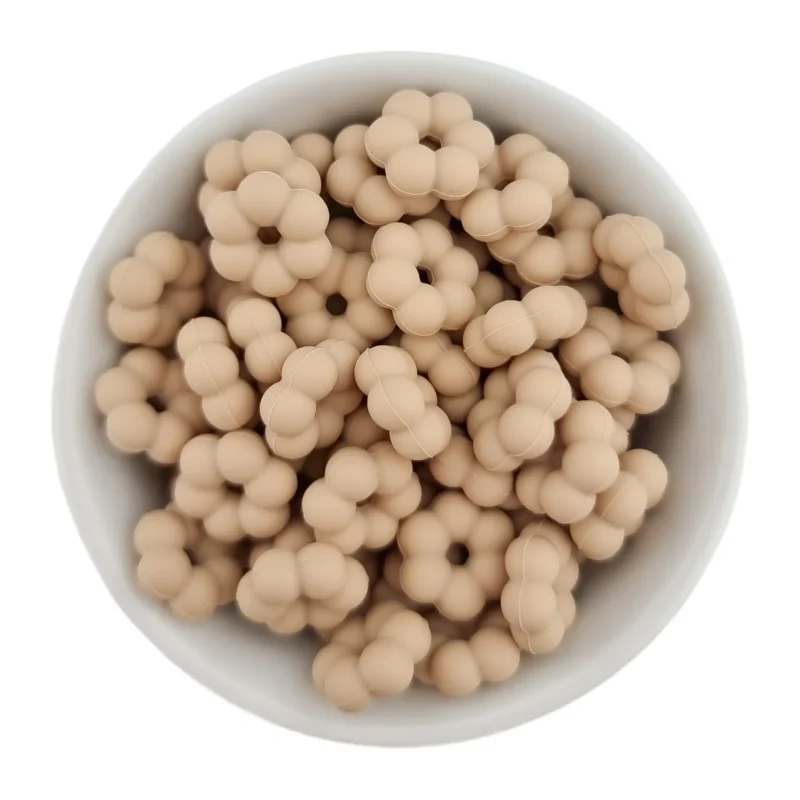Silikonperlen - Flower Dots - 14 x 5 mm - Holz