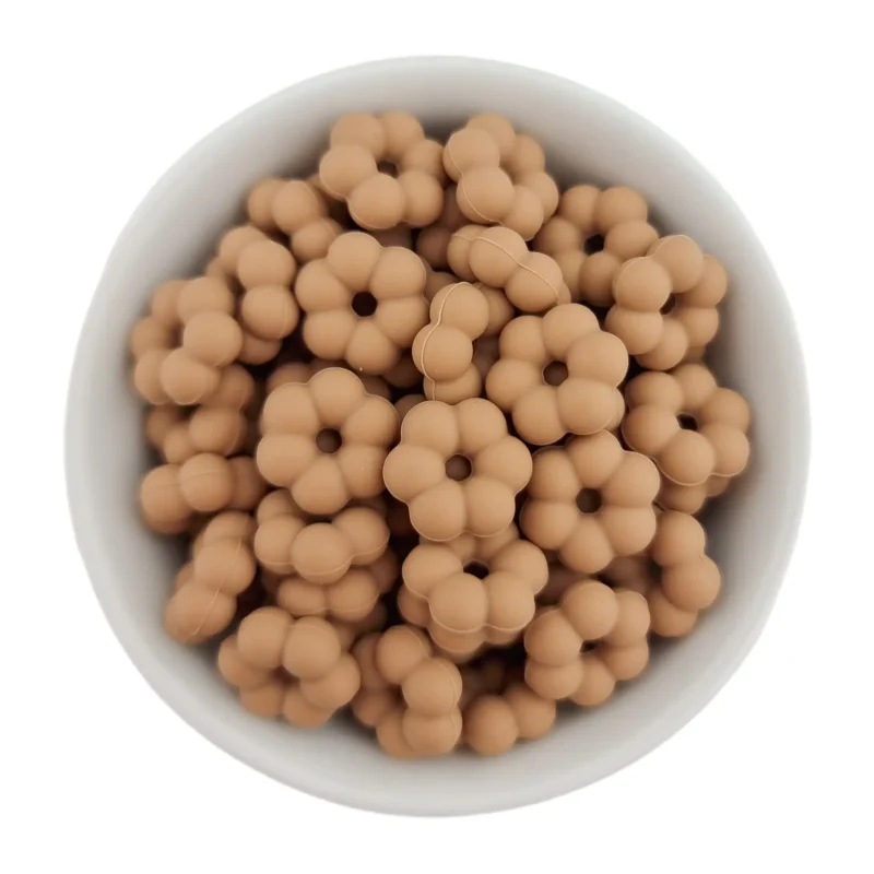 Silikonperlen - Flower Dots - 14 x 5 mm - Milchschokolade