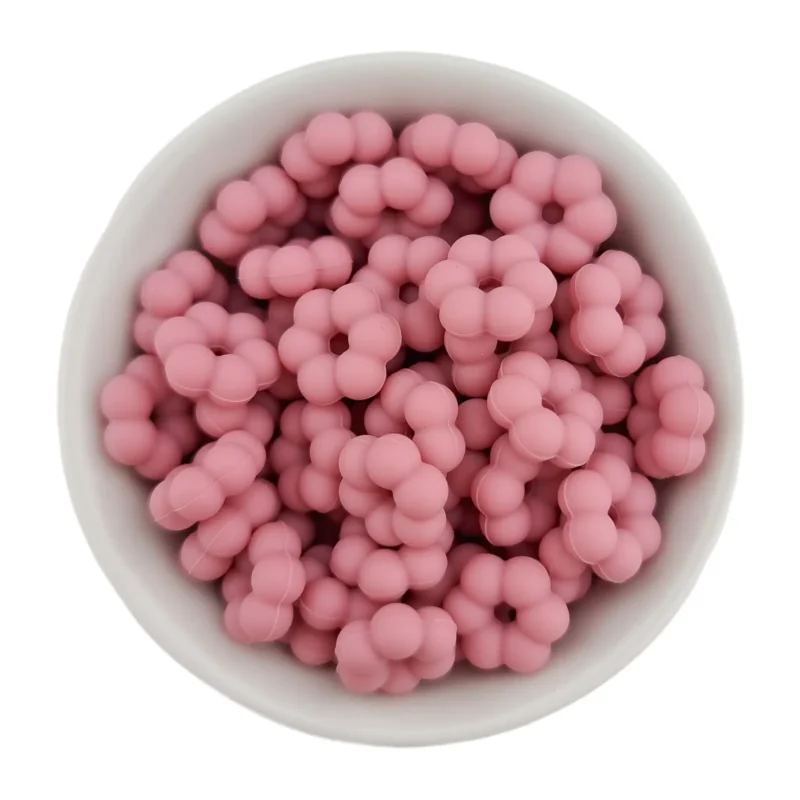 Silikonperlen - Flower Dots - 14 x 5 mm - Himbeerrosa