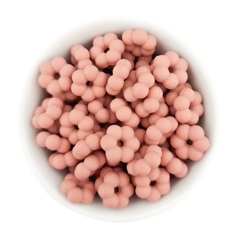 Silikonperlen - Blumenpunkte - 14 x 5 mm - Palisanderholz