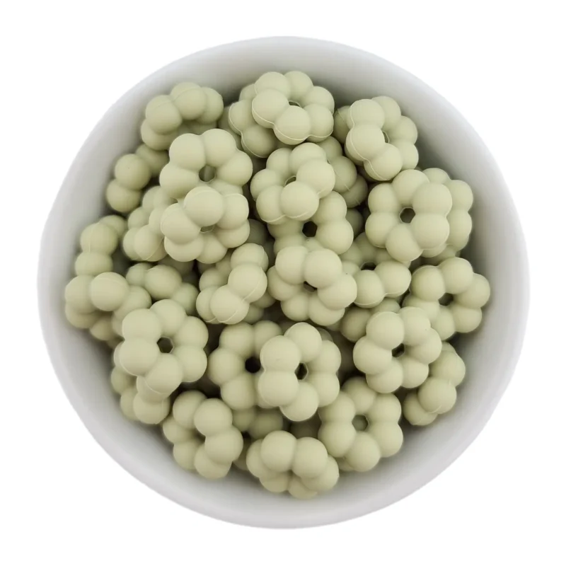 Silikonperlen - Flower Dots - 14 x 5 mm - Pistazie