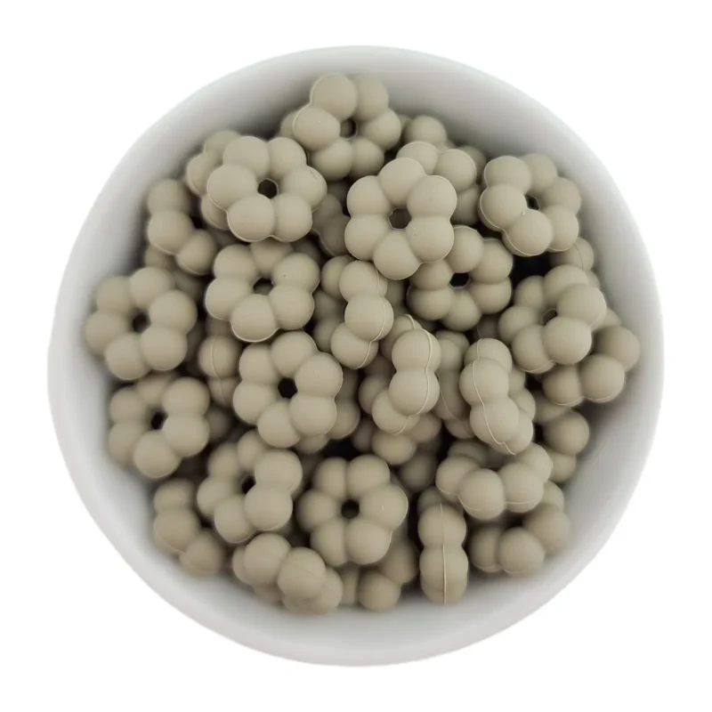 Silikonperlen - Flower Dots - 14 x 5 mm - Grüner Tee