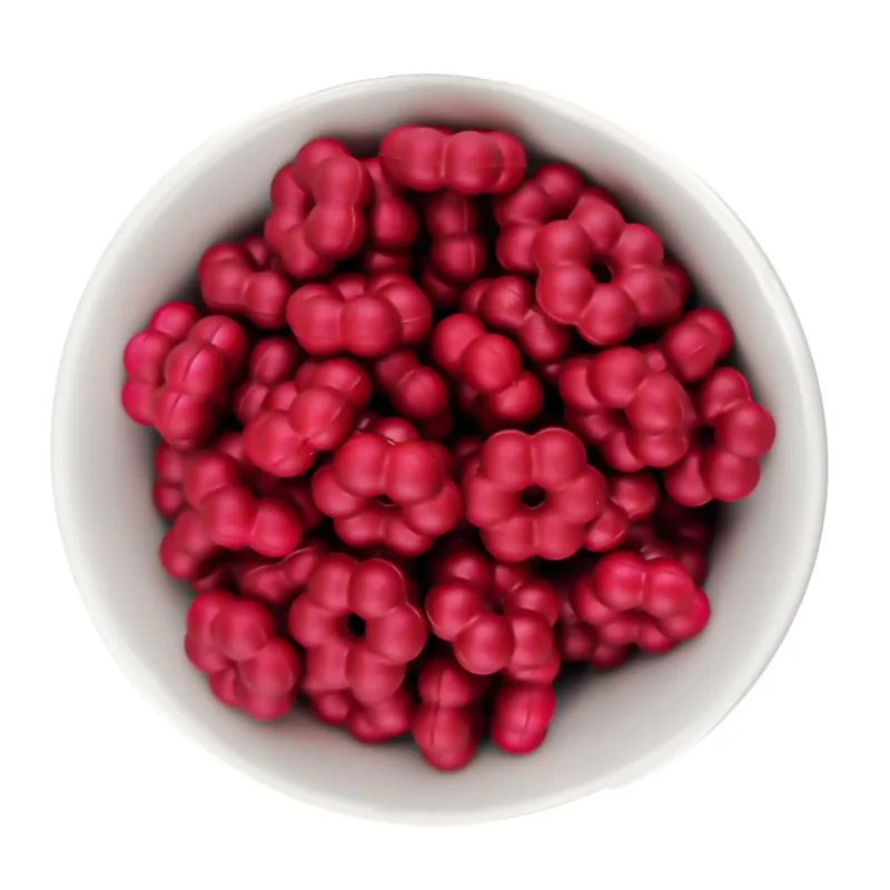 Siliconen Kralen - Flower Dots - 14 x 5 mm - Red Nugget Print