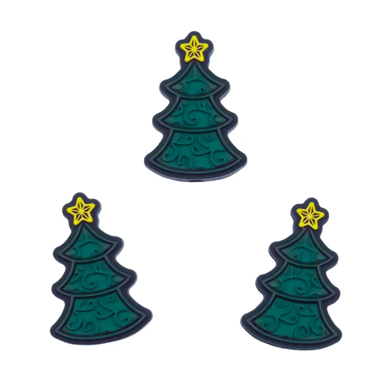 Perle de silicone - Arbre de Noël sur fond noir avec étoile