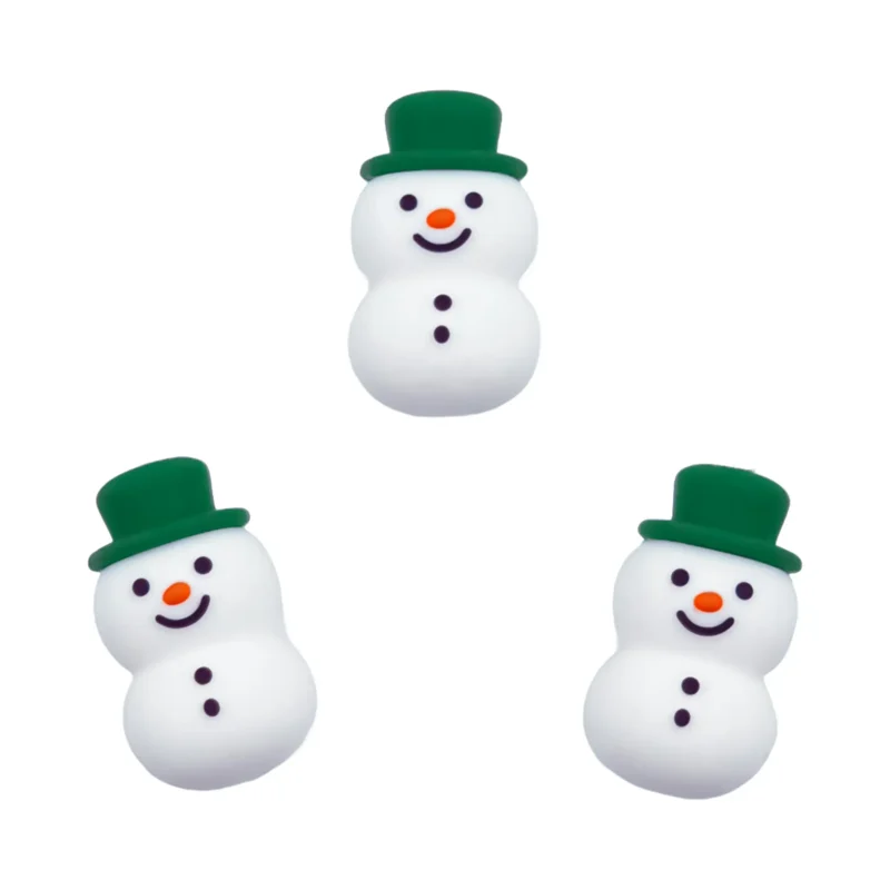 Perle de silicone - 3D - Bonhomme de neige avec chapeau vert mousse