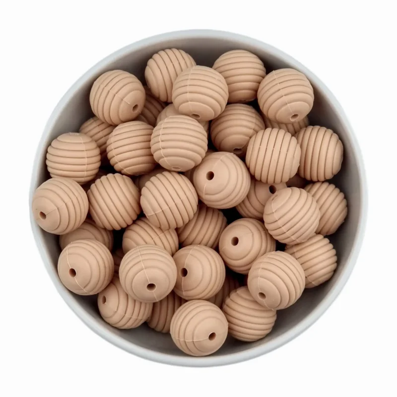 Silikonperlen - Wabe / Riffelung - 16 mm - Holz