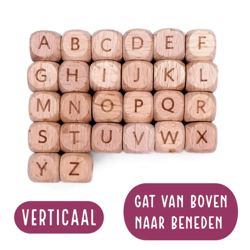 Houten Letterkralen - 12 mm - Vierkant - VERTICAAL - Per Stuk