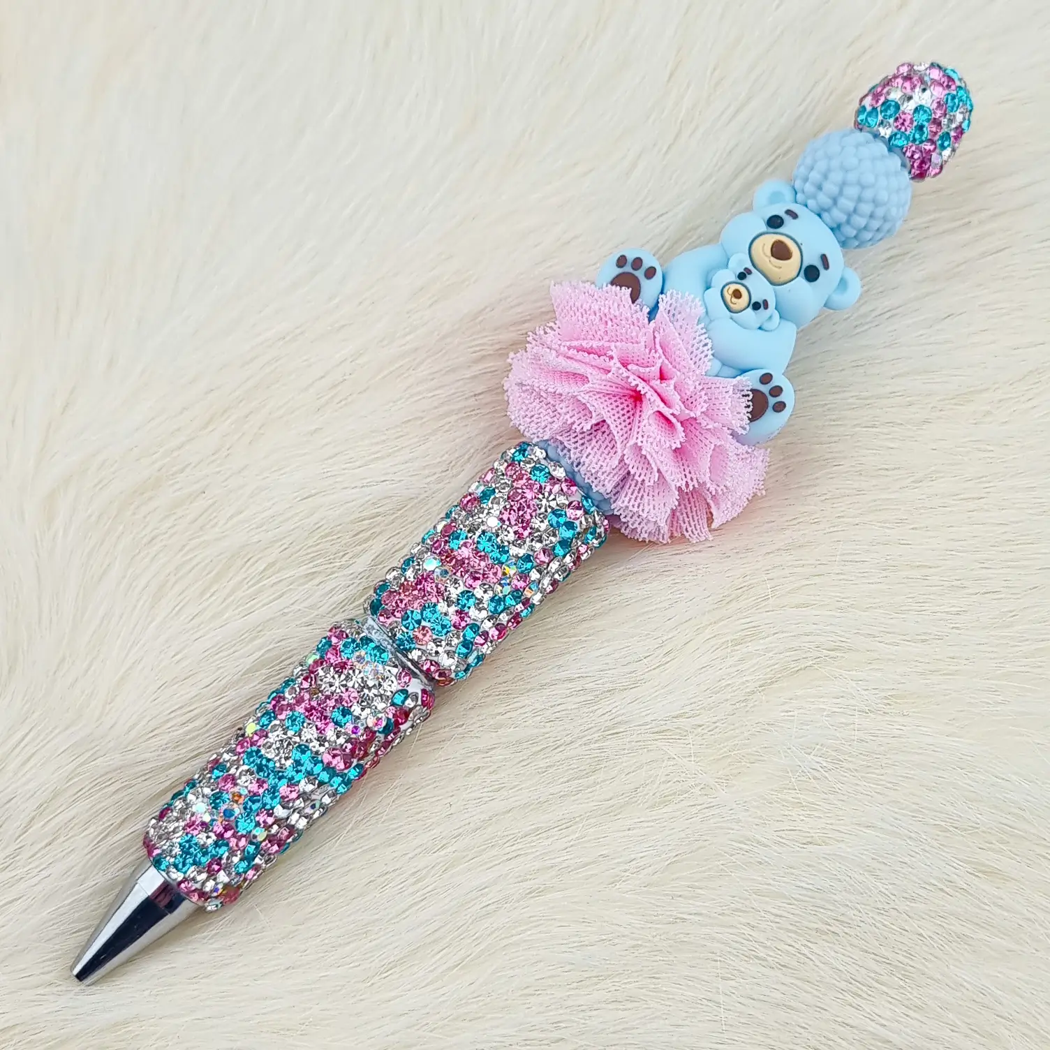 Naamloos-1786 DIY Kralen Sparkle Pen - Aqua unicorn Knuffel Beer - Afbeelding 1