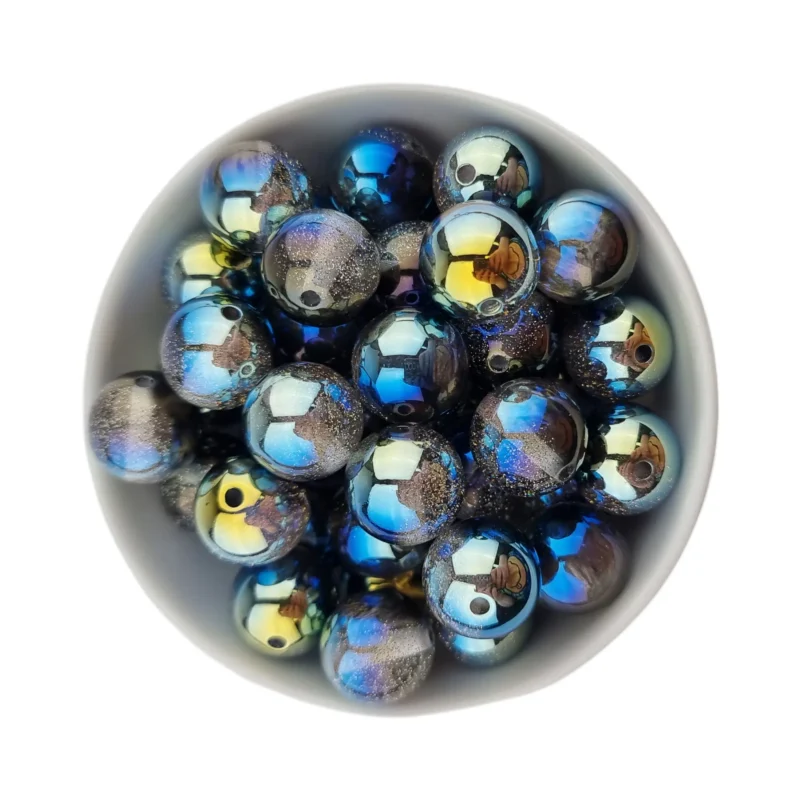 Acryl Kraal - Parel Swirl - 16 mm - Zilver / Cobalt