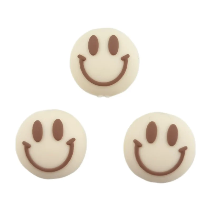 Siliconen Kraal - 3D Smiley - 2 cm - Slagroom / Brownie