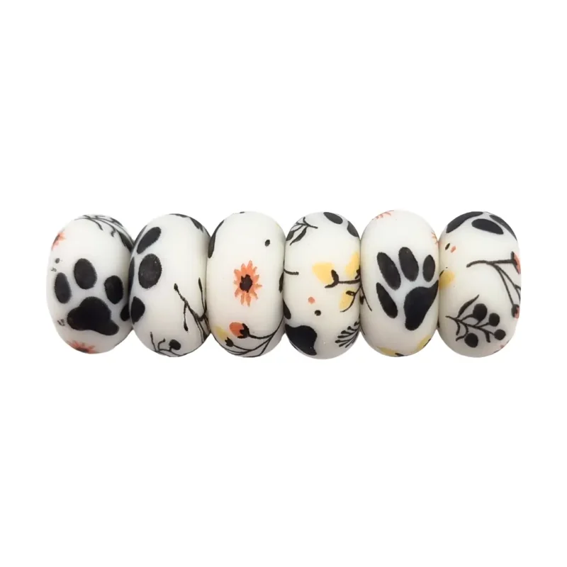 Perles en silicone - 14 mm - Perle abacus  - Paws and Petals motif