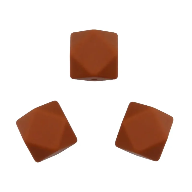 perles en silicone - 14 mm - hexagone - Brun ambre
