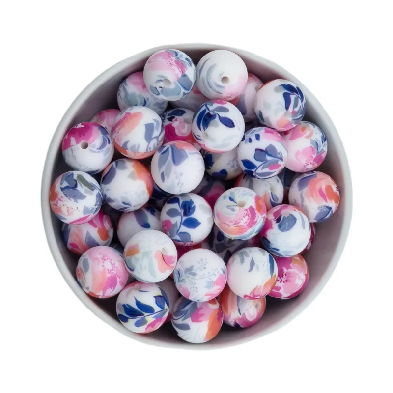 perles en silicone 12 mm - Rond - Fleur motif