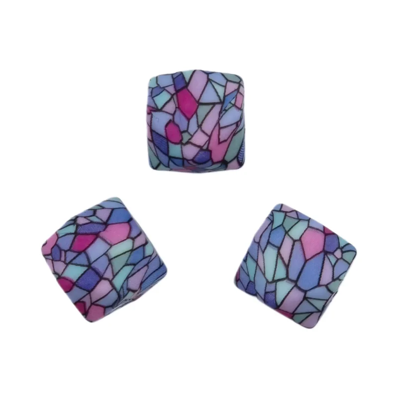 perles en silicone - hexagone - 14 mm - vitrail motif