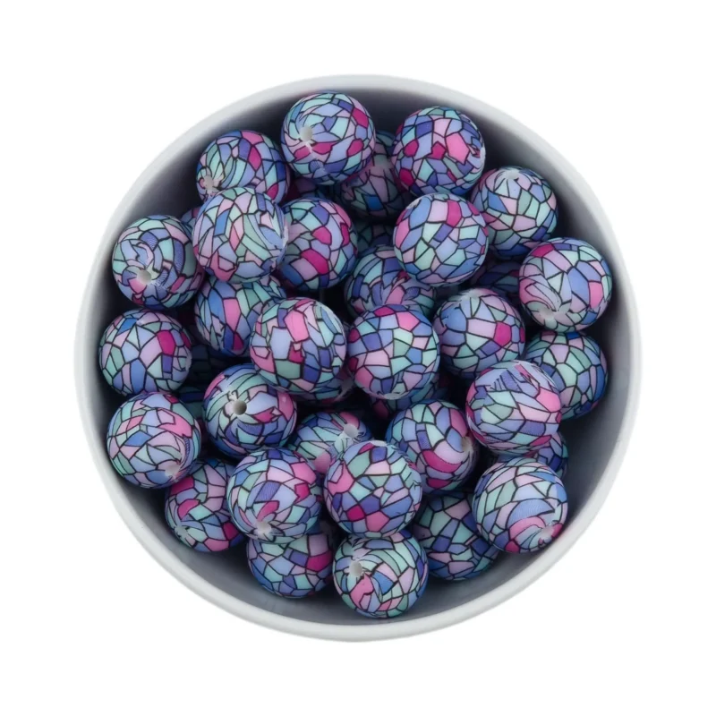 perles en silicone - 12 mm - Rond - vitrail motif