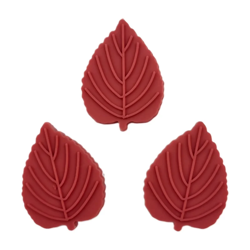perle en silicone - Feuille d'Aulne - Rouge rouille