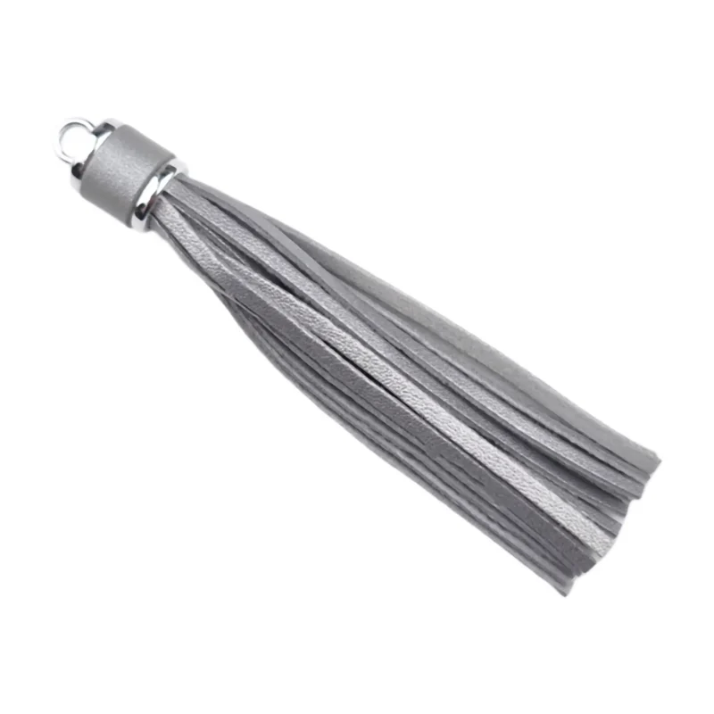 porte-cl&eacute;s pompon - 100 x 14 mm - Argent/Argent