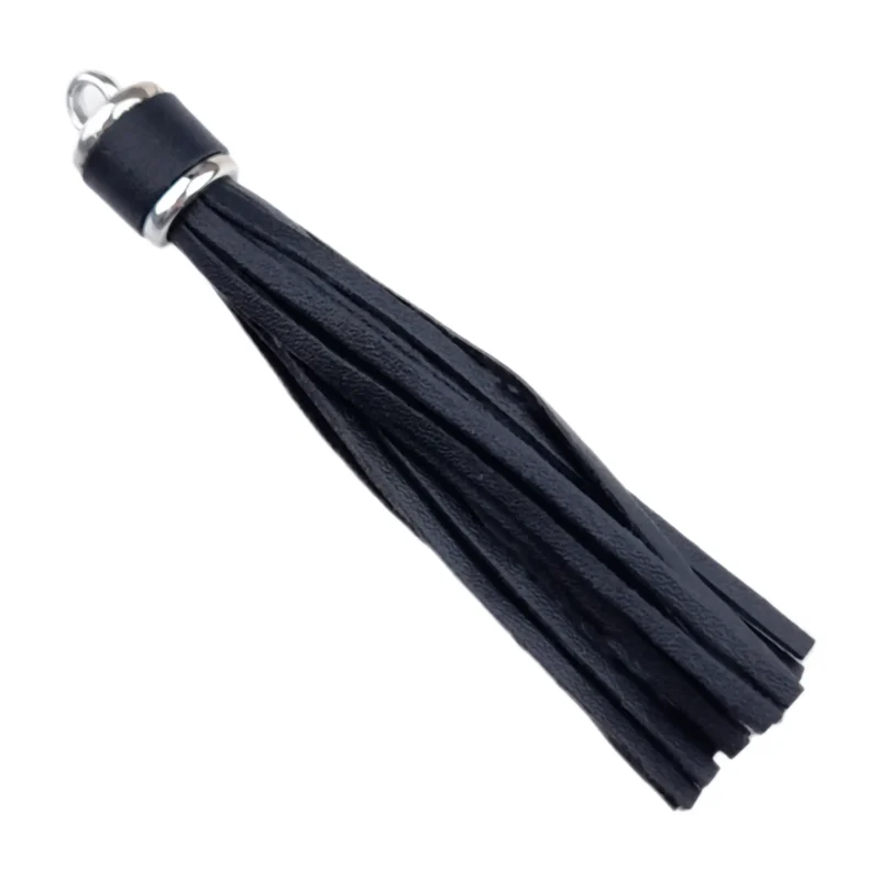 porte-cl&eacute;s pompon - 100 x 14 mm - Noir / Argent