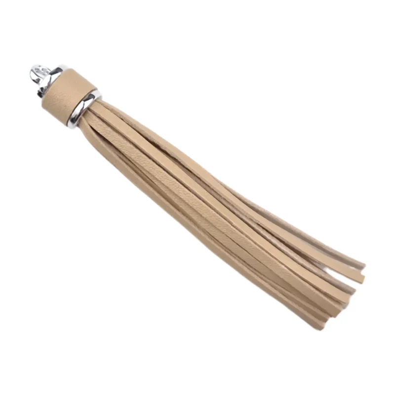 porte-cl&eacute;s pompon - 100 x 14 mm - Sable / Argent