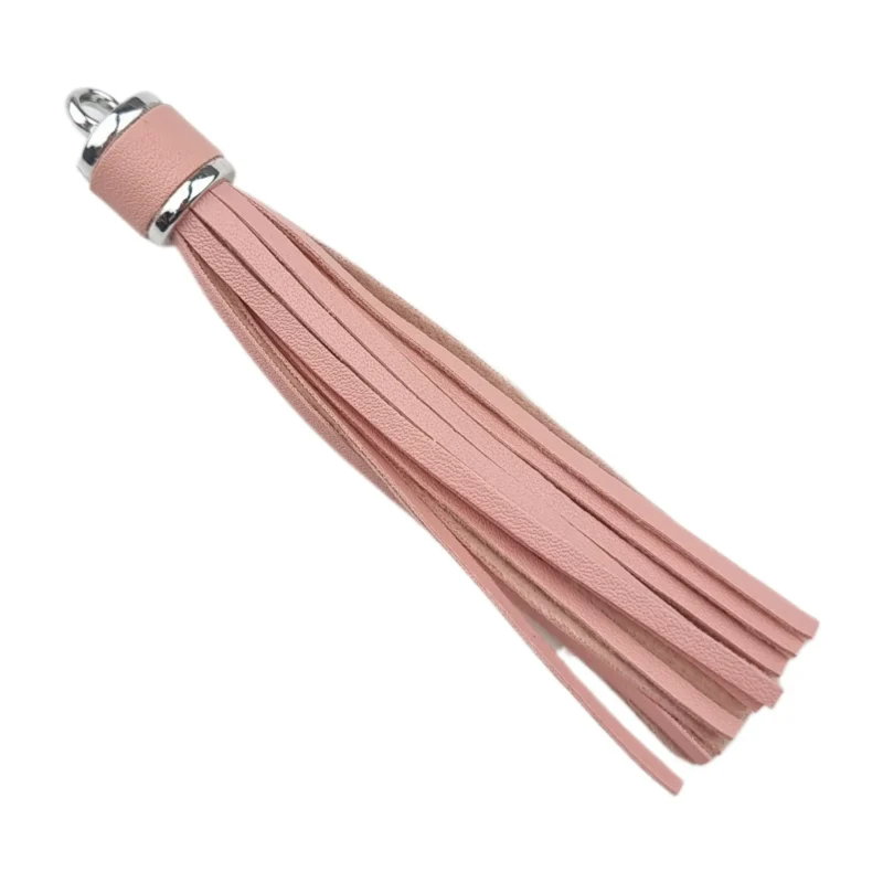 porte-cl&eacute;s pompon - 100 x 14 mm - Fleur de cerisier / Argent