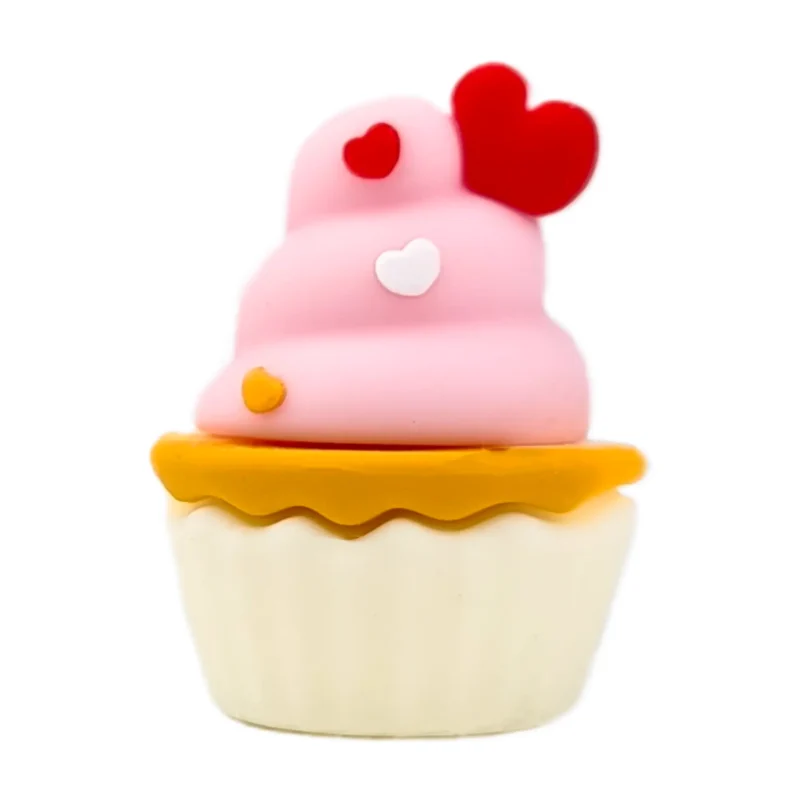 perle en silicone - Cupcake 3D - Vanille avec Rose doux