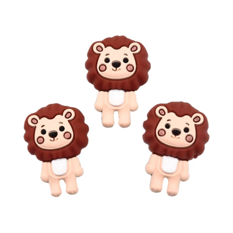 perle en silicone - Lion 3D - Nude / Ch&acirc;taigne