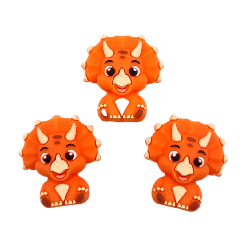 silicone beads - 3D Baby Triceratops - Orange