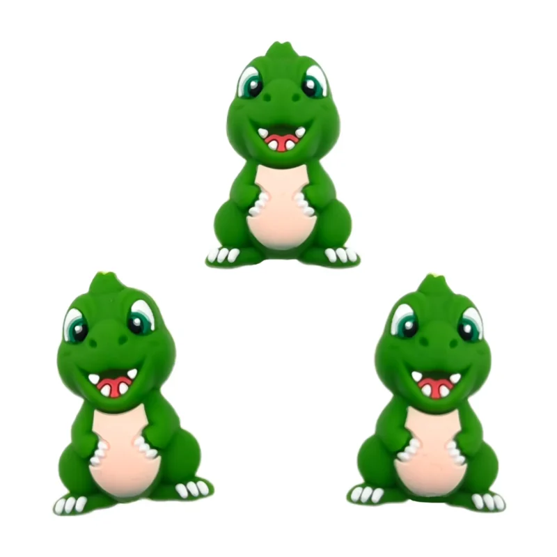 silicone beads - 3D Baby T-Rex - Dark Jungle Green