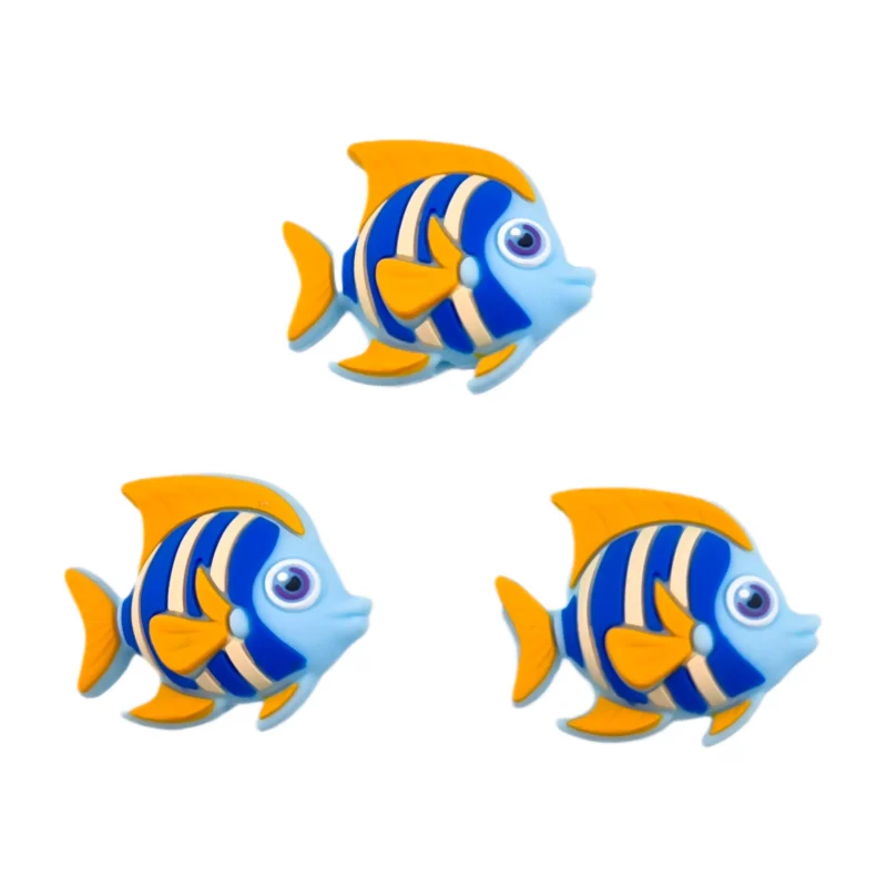 silicone beads - 3D Butterflyfish - Light Sky Blue / Papaya