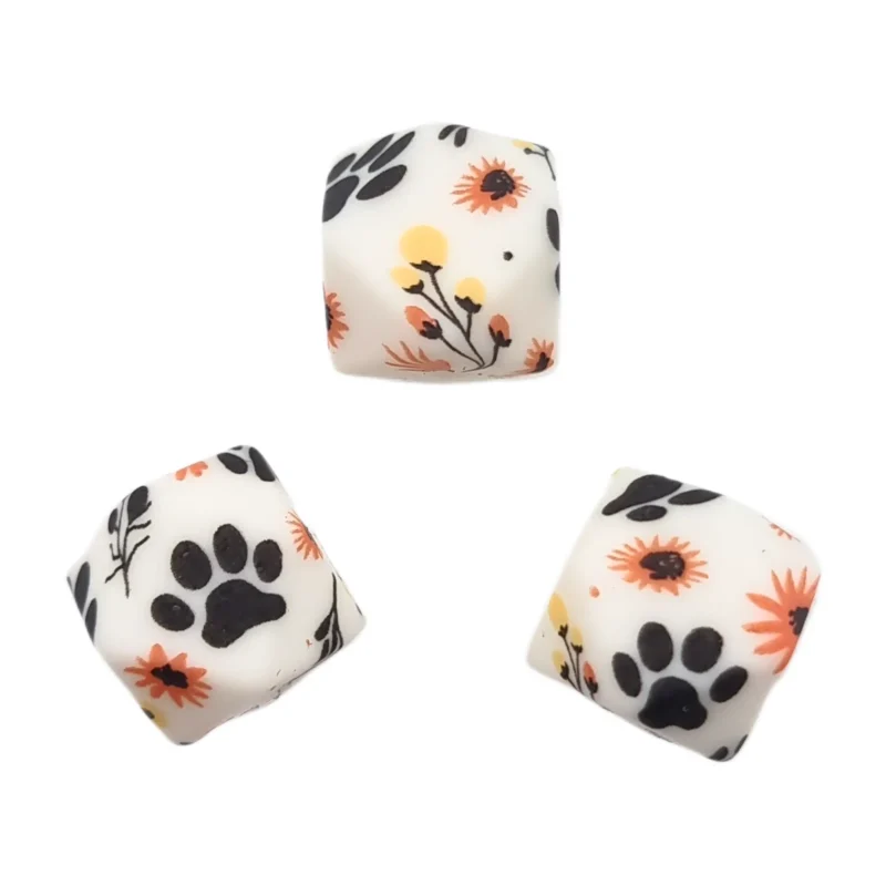 Perles en silicone - Hexagone - 14 mm  - Paws And Petals Motif