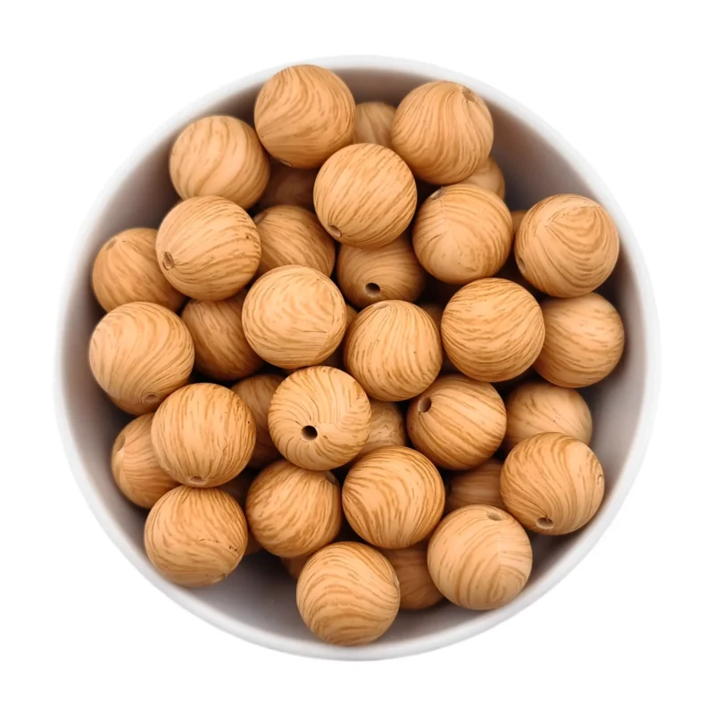 perles en silicone - 12 mm - Rond - effet bois motif