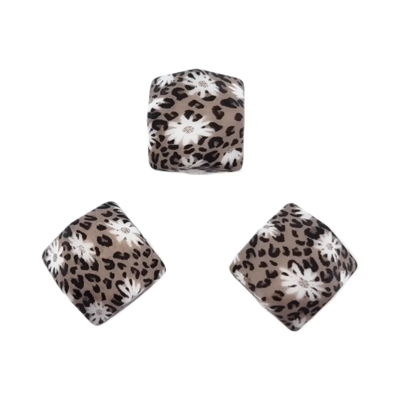 Siliconen kralen - Hexagon - 14 mm  - Tiger Lily Print