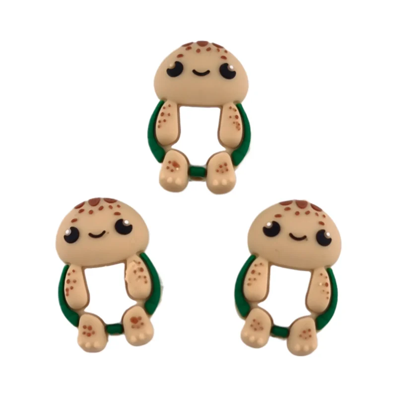 perle en silicone - Tortue 3D - Sable / Vert Tr&egrave;fle
