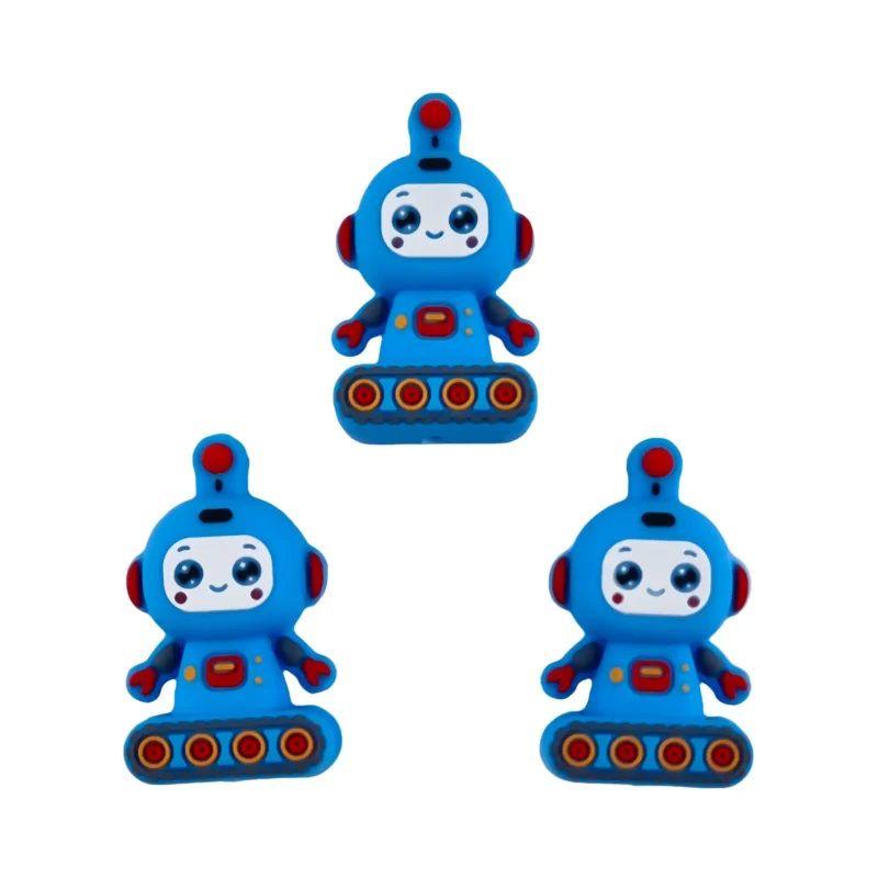 perle en silicone - Robot 3D - Bleu Ciel