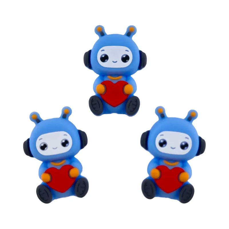 perle en silicone - Robot 3D - Bleu poudr&eacute; moyen