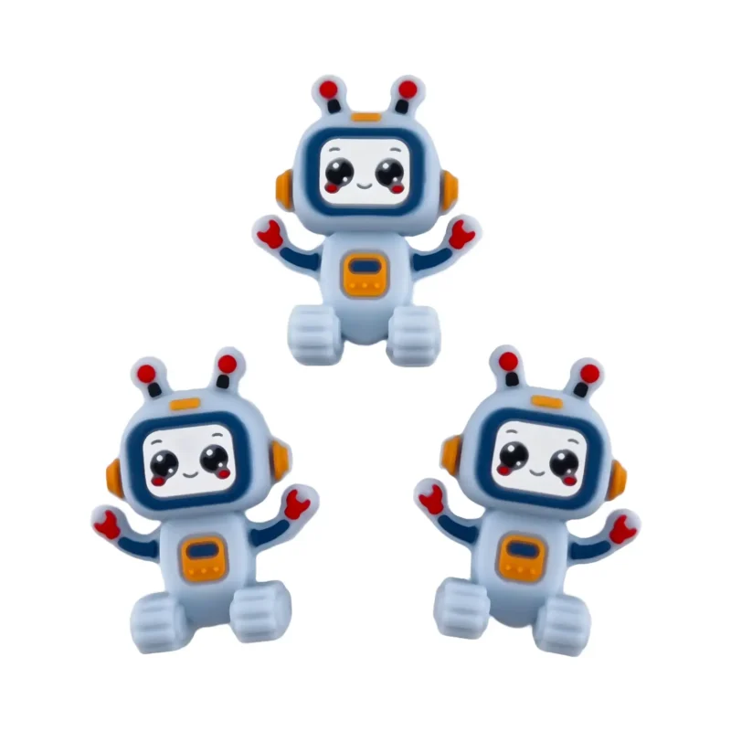 perle en silicone - Robot 3D - Bleu aqua