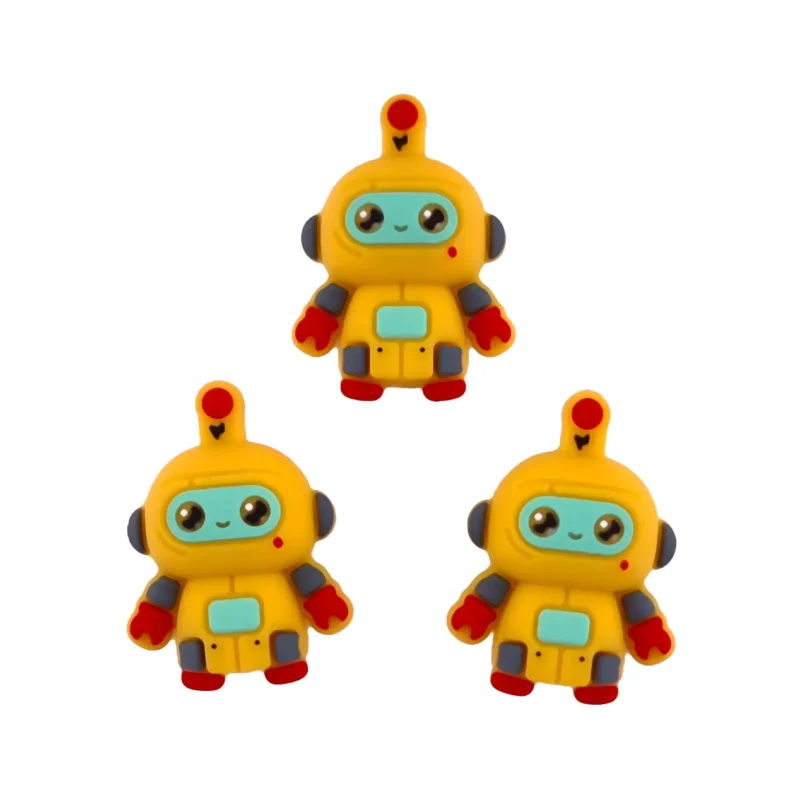 perle en silicone - Robot 3D - Jaune d'&oelig;uf