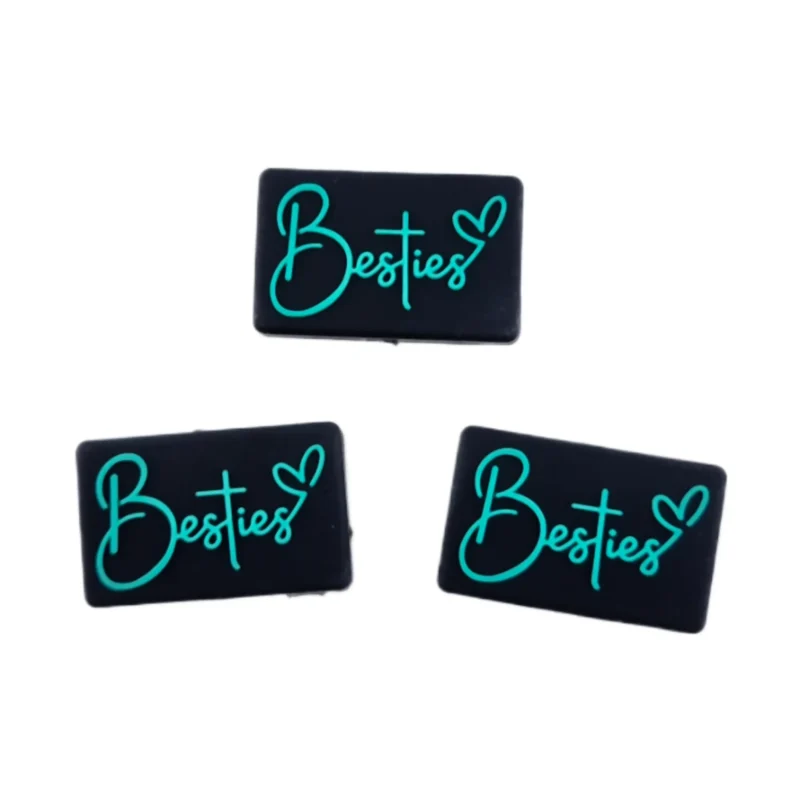 perle en silicone - Besties Turquoise sur Noir