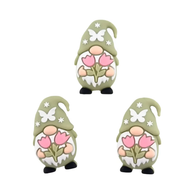 perle en silicone - 3D - Gnome - Pistache - Avec Tulipes