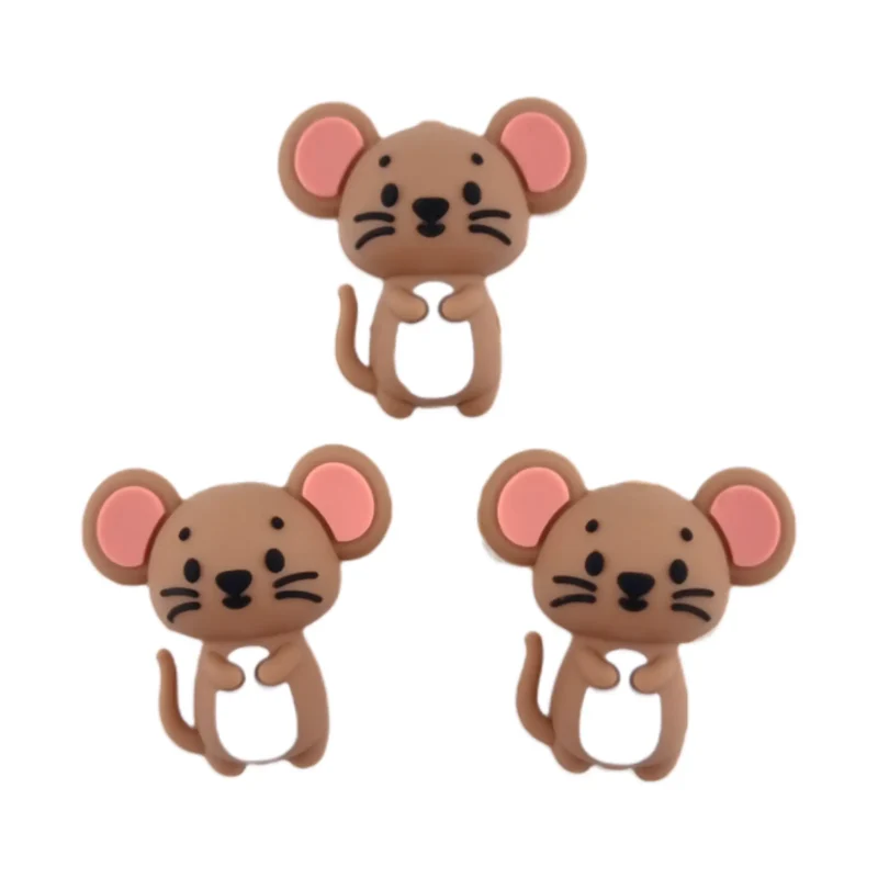 perle en silicone - 3D - Souris - Chocolat au Lait / Ventre Blanc