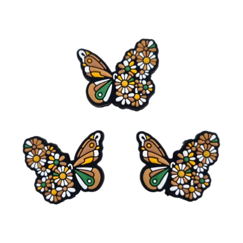 perles en silicone - Papillon avec fleurs - Chocolate au lait