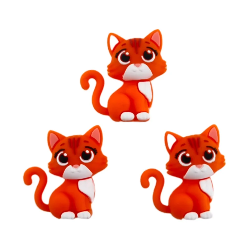 silicone bead - 3D - Cat With Curly Tail - Orange
