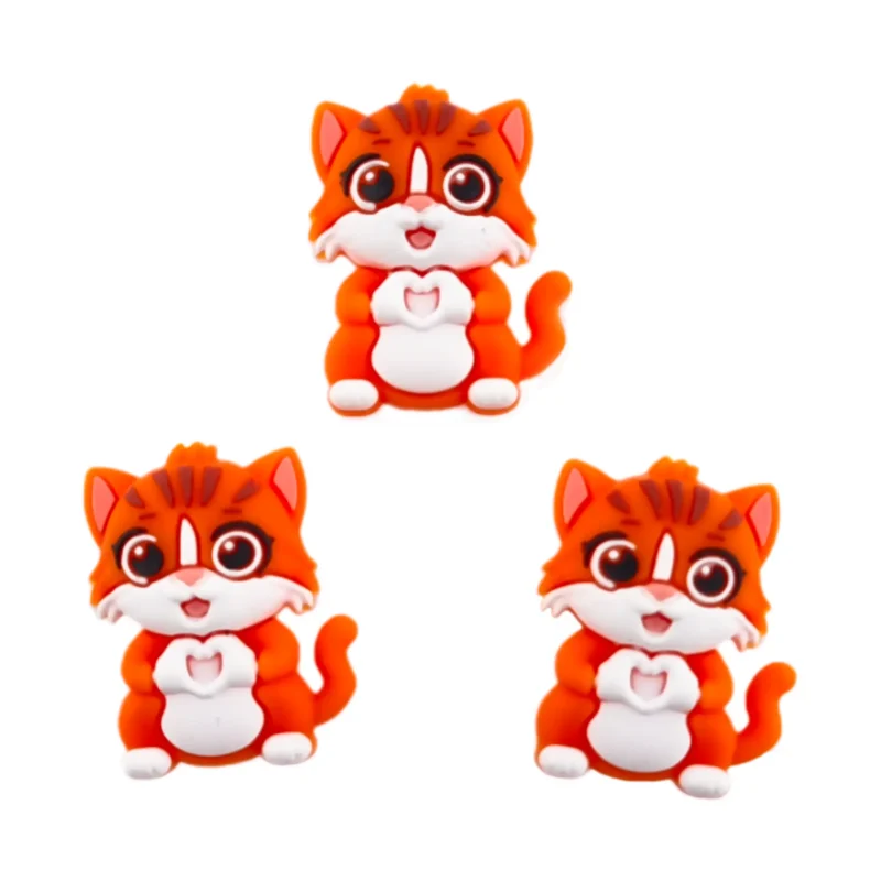 silicone bead - 3D - Orange Cat Makes a Heart