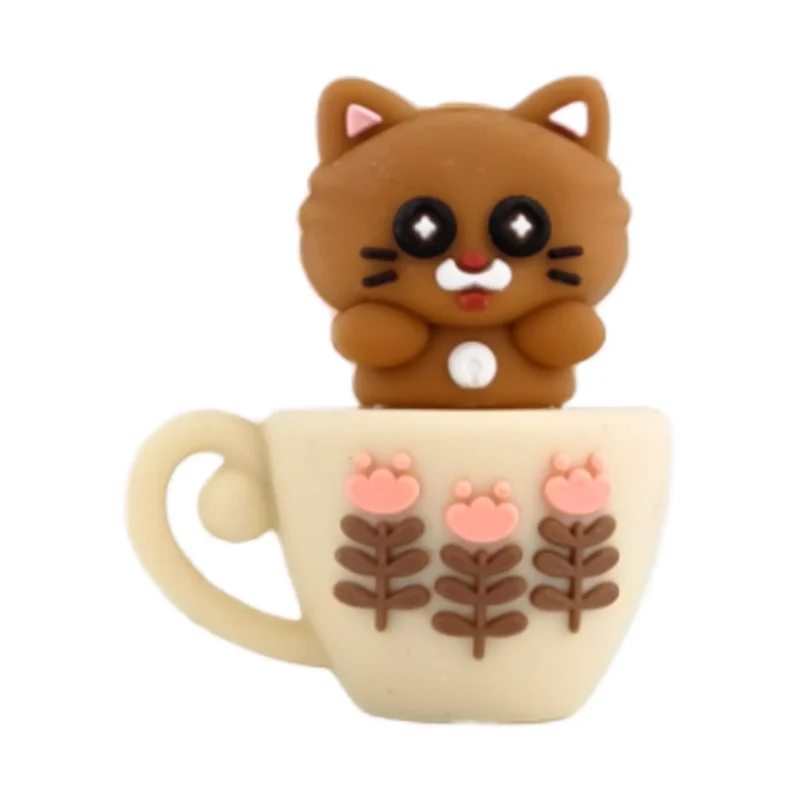 silicone bead - 3D - Cat in a Cup - Caramel / Old Lace