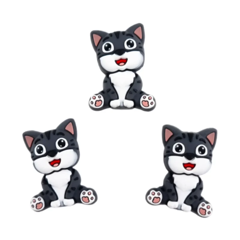 silicone bead - 3D - Cat With White Collar - Anthracite