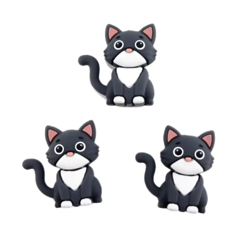 silicone bead - 3D - Cat With Tail - Anthracite