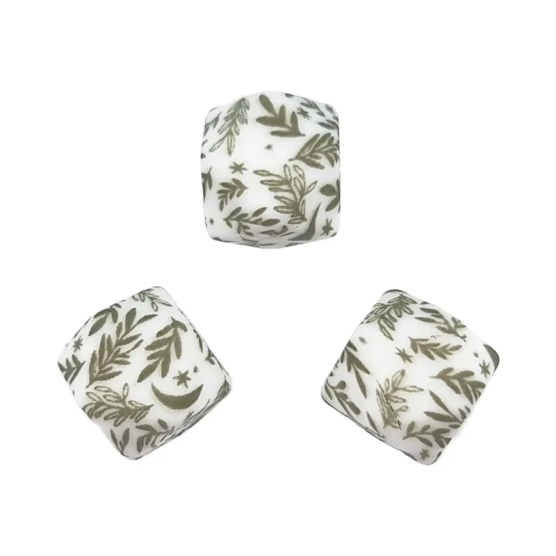 Siliconen kralen - 14 mm - Hexagon - Bluegrass Print
