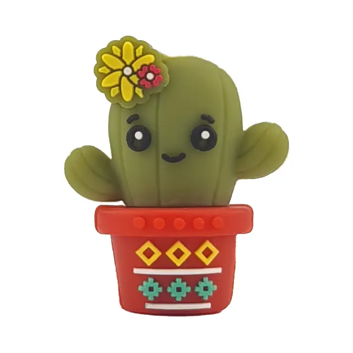 perle en silicone - 3D - Cactus fille - Mousse / Rouge corail